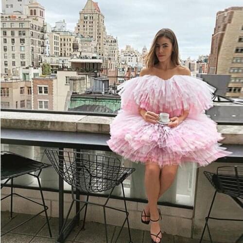 Off Shoulder Extra Puffy High Street Dress Custom Made Fashion Womens Tulle Dresses Party Gown Tiered Ruffles Robes