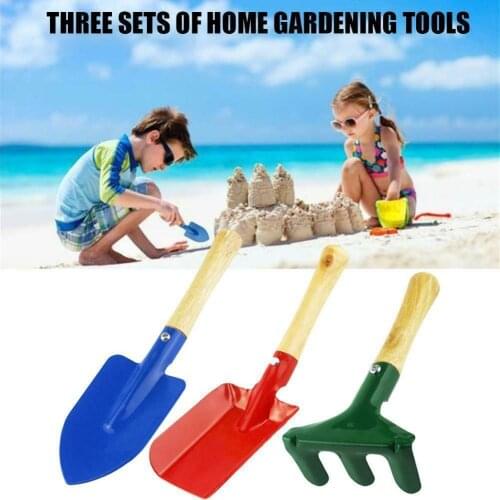 1 Set Childrens Beach Toys Cultivating Plant Garden Hand Manual Transplanter Soil Rake Tools Wood Kids With Spade Loosenin D2J5