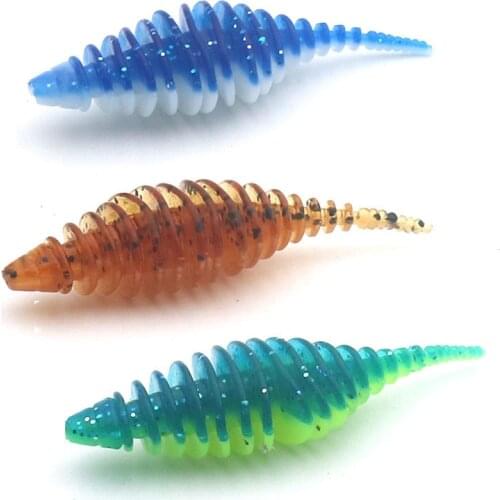 15pcs/lot 4.8cm Soft Plastic Maggot Grubs Bait Spiral Tail Artificial Panfish Crappie Trout Crankbait Soft Baits Fishing Lure