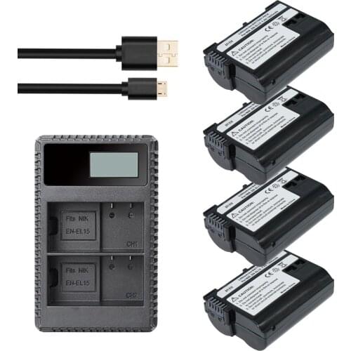 4Pcs bateria EN EL15 batteries EN-EL15 Battery pack + DUAL charger For Nik D600 D800 D800E D7000 D7100 V1 MH-25