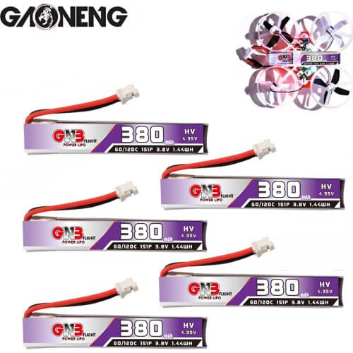 5PCS GAONENG 380mAh 3.8V 60C 4.35V HV Lipo Battery PH2.0 Plug for Happymodel Mobula7 Snapper BetaFPV 65S UK65 US65 Whoop Drone