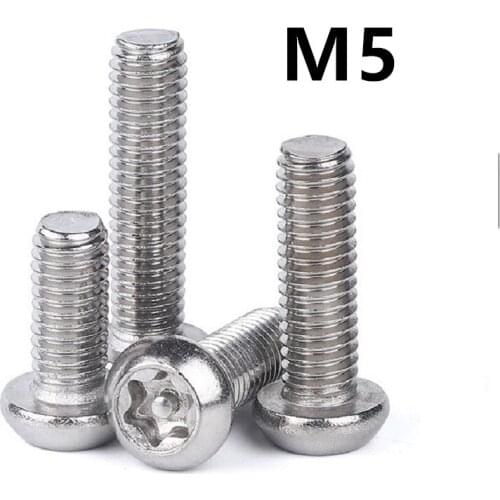 50pcs/lot M5x6/8/10/12/14/16/20/25/30/35/40mm Stainless steel pan head torx with pin screw anti theft safety security screws