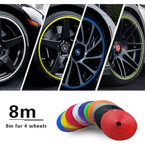 8M/Roll Car Wheel Rim Protector Decor Strip Tire Guard Line Rubber Mounding Trim Tire Guard Line 10 Colors Easy to Install Decal