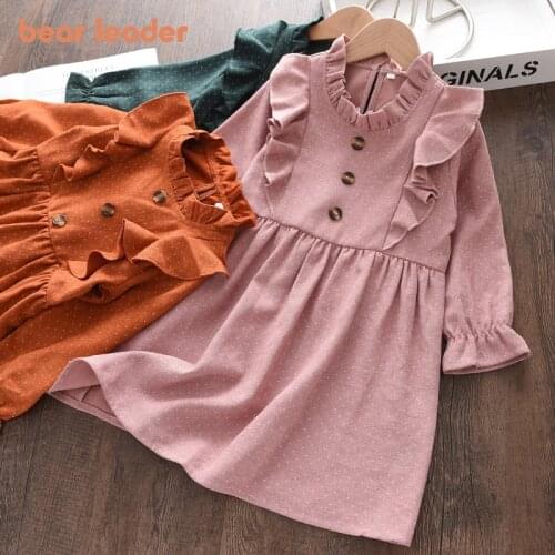 Bear Leader Baby Girls Spring Long Sleeve Dresses New Kids Girl Ruffles Dot Costumes Chidlren Party Sweet Casual Clothing 2-6Y