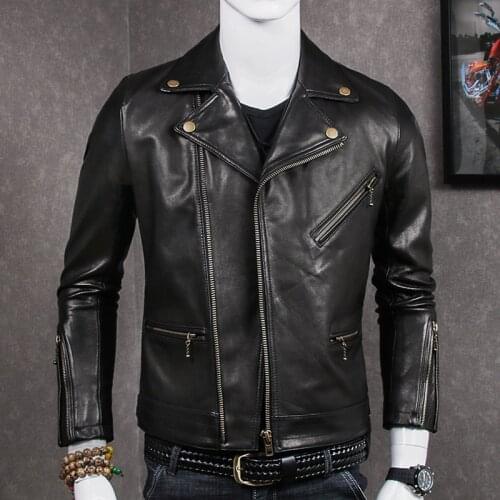 Free shipping.2018 Brand Sheepskin jackets,mens genuine 100% sheep leather,motor biker jacket.slim plus size,coat