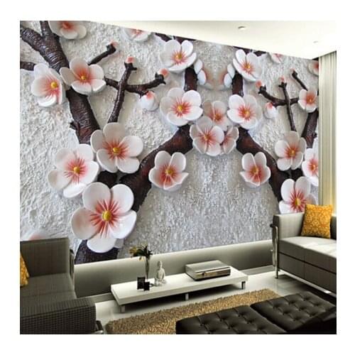 Large photo Mural Wallpapers floral Modern 3D living room TV backdrop relief plum flower photo wall paper