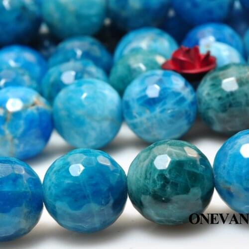ONEVAN Natural Blue Apatite Faceted Round Stone 9.6+-0.2mm Beads Bracelet Necklace Jewelry Making Diy Accessories Gift Design