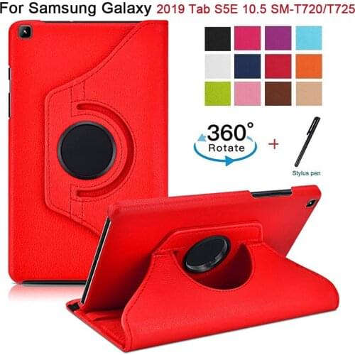 360 Rotation Litchi pattern PU Leather Tablet Case for Samsung Galaxy Tab S5E 10.5" SM-T720/T725 Stand Cover Shell +Free stylus