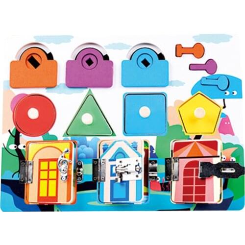 Children Wooden Educational Toys Shape Color Match Cognition Educational Game Montessori Toy Open Lock Board Lock Puzzle Gift