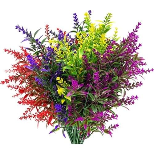 20 Bundles Artificial Lavender Outdoor UV Resistant Flowers Plastic Fake Flowers Plants, Artificial Flowers Faux Plants