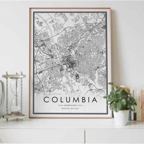 COLUMBIA South Carolina SC USA city map Nordic Living Room Decoration Canvas Poster Modern Home Decor Art Print Painting