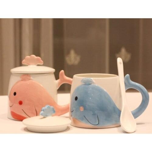 Creative personality mark cup with cover with sweet and pure and fresh and contracted tide lovers cartoon pot-bellied cup