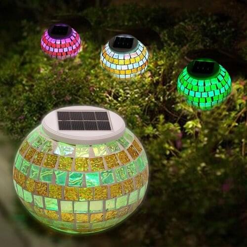Color Changing Glass Mosaic Ball LED Solar Garden Lights Waterproof Solar Table Lamps 2 Modes For Christmas Party Decoration