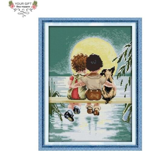 Joy Sunday Counted and Stamped Enjoy The Moon Needlework Needlepoint Embroidery DIY Cross Stitch kits for Home Decor K280