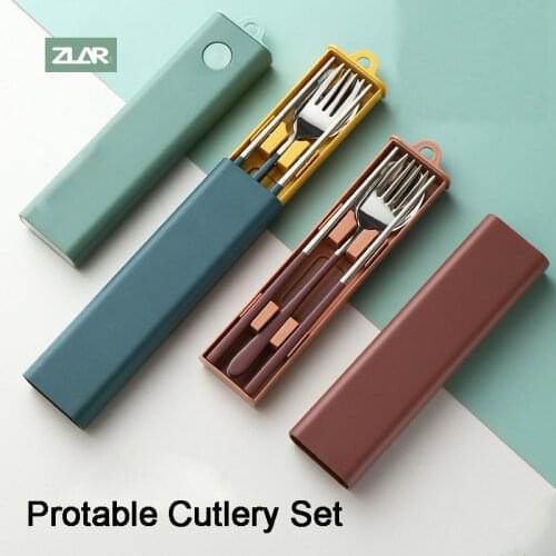 304 Stainless Steel Portable Cutlery Set with Case Picnic Dinnerware Set Camping Travel Flatware Spoon Fork Chopsticks Sets