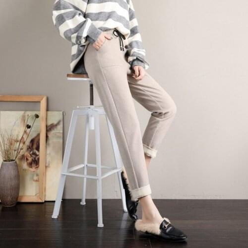 2020 Autumn New Women Elastic Woolen Pant Female Plus Size Casual Trousers Black Harem Pants Winter Wool Ankle-Length Pants