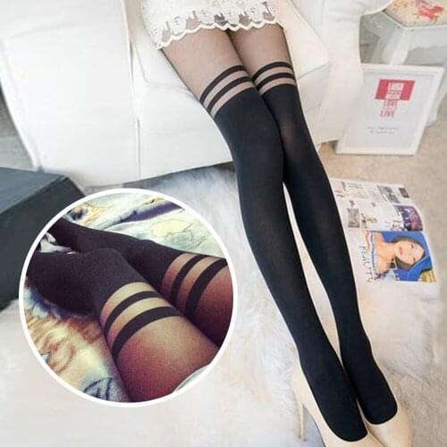 New spring arrival double bars fashion pantihose black long skinnly tights young students and young stockings lowest price
