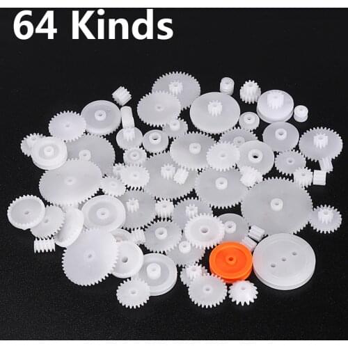 64 Kinds Plastic Shaft Single Double Layer Crown Worm Gears Cog Wheels M0.5 for Robot DIY Necessary