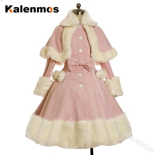 Dress Women Plus Size Medieval Faux Fur Spring Winter Loose Autumn Warm Thick Long Sleeve Large Maxi Womens Lolita Dresses