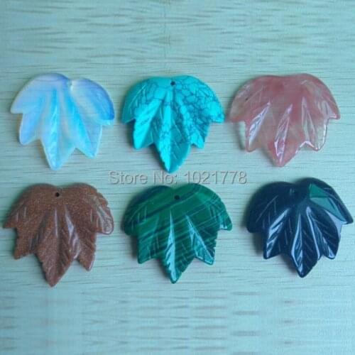 2017 Fashion Carved Mixed natural Stone maple leaf charms Pendants fit Necklace jewelry making 6pcs/lot Wholesale Free shipping