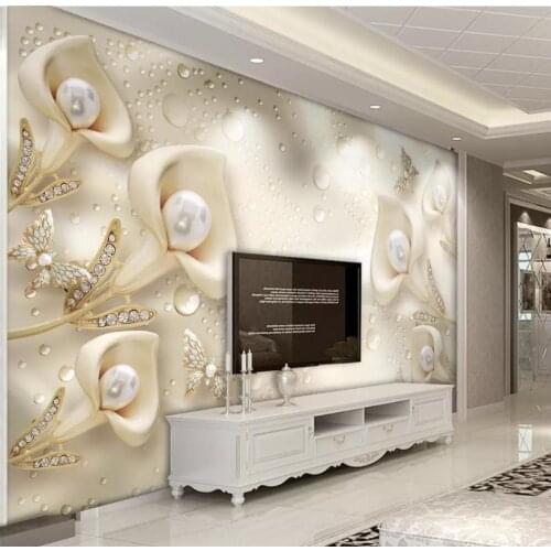 Custom 3d Mural Wallpaper 3d calla butterfly silk water wave reflection TV background Wallpaper 3d Mural For Living Room