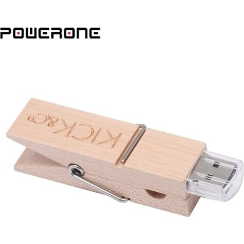 POWEORNE Free custmer LOGO wooden clip model pendrive 4GB 8GB 16GB 32GB 64GB wood USB flash drive memory stick usb wedding gift