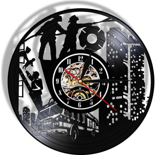 Fire Station Fire Department Vinyl Record Wall Clock Modern Design First Responder Emergency Firefighter Fireman Room Decor Gift