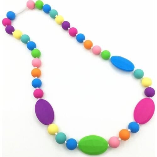 BPA Silicone Teething rainbow Necklaces with flat oval beads Food Silicone Teether Necklace Pendants Nursing necklace