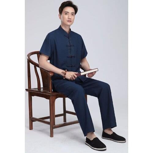 Shirt Mens Casual Retro Chinese Traditional Hanfu Tang Suit High Quality Linen New Short Sleeve Top Shirts men clothing ropa