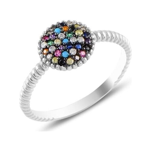 Silver 925 Sterling Mixed Color Zircon Stone Ring