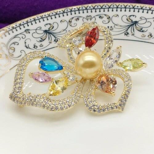 ALPHONSE Beautiful logo brooch pearl multicolor zircon brooch for women party gifts Christmas jewelry brooch
