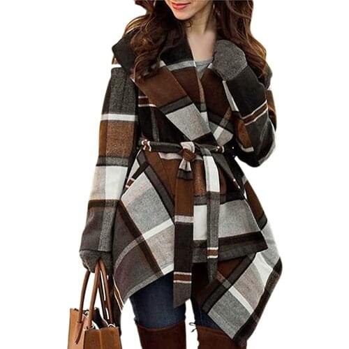 Женская Куртка Women Jackets Turn Down Collar Coat Belted Wool Blend Coat Asymmetric Hem Wrap Coat Куртка Осенняя Женская @40