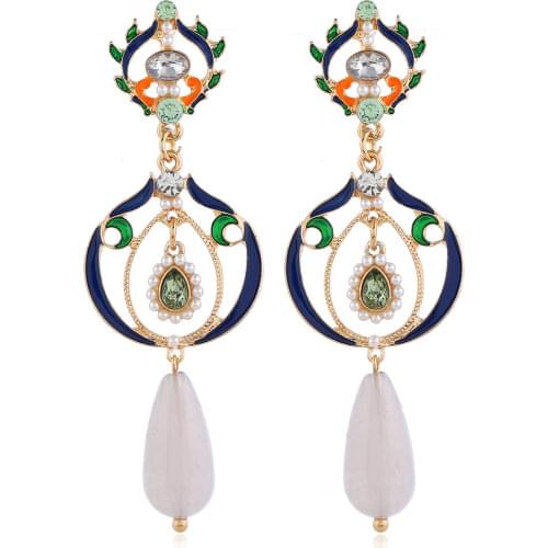 2020 Fashion Shiny Crystal Long Tassel Drop Dangle Earrings for Women Colorful Oil Pearl Statement Earrings Party Jewelry Gift
