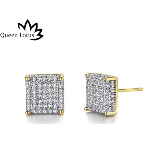 Queen Lotus New High Quality Vintage Fashion AAA Full Zircon Earrings for Women Stud Earrings Christmas gift For Wedding