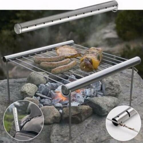 1 Set Portable Mini Stainless Steel BBQ Grill Outdoor Camping Backpacking Picnic Charcoal Barbeque Rack Foldable