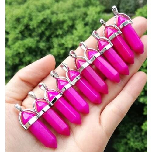 10pcs Rose Jade stone Hexagon Point Pendant Chakra Reiki Healing Amulet Wholesale