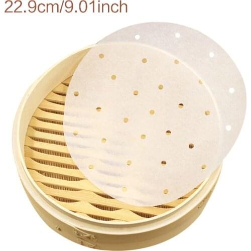 100Pcs/Bag 7.5/9 inches Air Fryer Steamer Liners Premium Perforated Wood Pulp Papers Non-Stick Steaming Basket Mat Baking Cooki