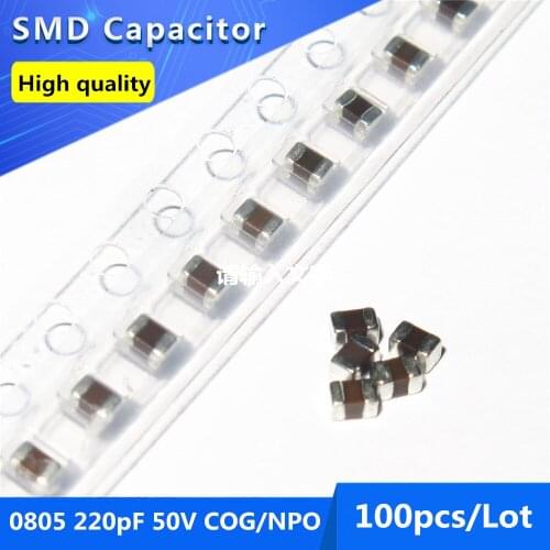 100pcs SMD Thick Film Chip Multilayer Ceramic Capacitor 0805 220pF 50V COG/NPO 5