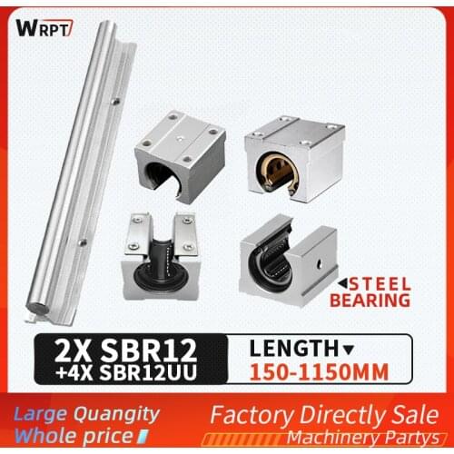 2PCS SBR12 guide rail bracket cylindrical linear sliding bearing slide rail 4PCS slider set length = 150MM-1150MM
