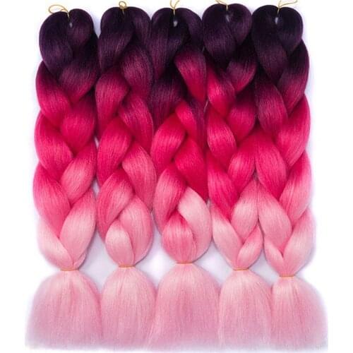 24 inch Ombre Crochet Braiding Hair Extensions Synthetic Braids Hair Yaki Soft Jumbo Braid Hair Pink Green Blue 5pcs/lot