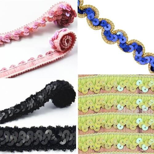 40yard Craft 1 row Sequin Trim S shape Braided Decorated Lace Ribbon Trim For Wedding Dress Clothes Bag Trim t376
