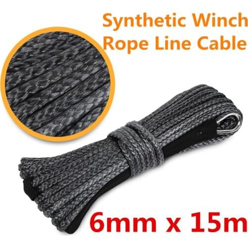 6mm x 15m Synthetic Winch Rope Line Cable with Sheath Gray Synthetic Towing Rope Car Wash Maintenance String for ATV Off-Road