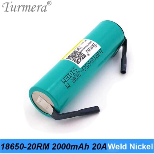 Turmera 18650 2000mAh 20A Battery INR18650-20RM 3.6V Soldering Strip for Tool Screwdriver and Vacuum Cleaner Battery Use 10Piece