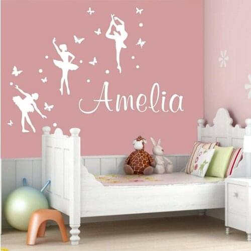 Ballerinas Personalisation Name Wall Sticker Vinyl Ballet Girls Name Custom Bedroom Wall Stickers Removable Room Decoration Z178