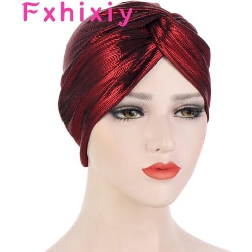 Shiny Hijab Head Wrap Beanie Hat Muslim Chemo Cap Fashion Women Twist Knotted Turban Hat India Muslim Beanie Headwear