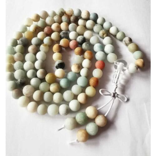 Natural Matted Frosted Amazonite Beads Bracelet for Girls Buddhist 108 Prayer Beads Malas BRO590
