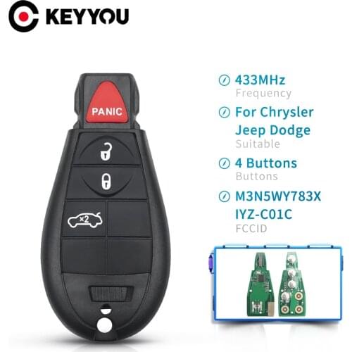 KEYYOU 10pcs M3N5WY783X IYZ-C01C 3+1 4 Buttons Smart Remote Control Key Fob 433Mhz For Dodge Jeep Chrysler 300 Charger Magnum