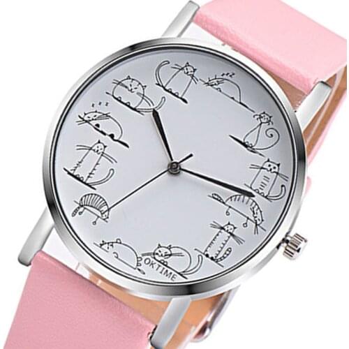 Fashion Cute Cat Watches Women Casual Watches Leather Band Quartz Wristwatches Ladies Cheap Price Dropshipping reloj mujer 2020