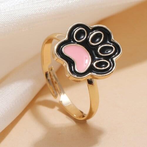 Black Cat Paw Ring for Girl Women Pink Animal Dog Paw Print Cartoon Cosplay Jewelry Adjustable Rings for Kids Birthday Gift