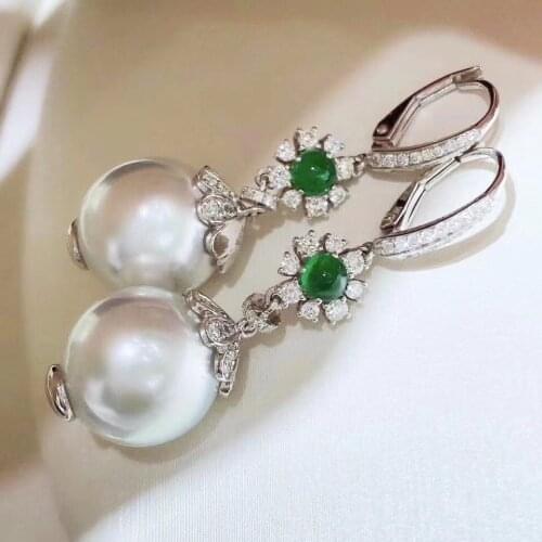 D1214 Solid S925 Sterling Silver Oval 9-10mm Nature Fresh Water White Pearls Drop Dangle Earrings for Women Fine Presents
